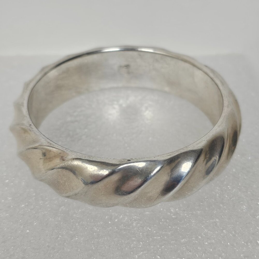 Sterling Silver 925 Ribbed Bangle Bracelet Chunky Twisted Wave‎ Wavy 43.71 Grams
